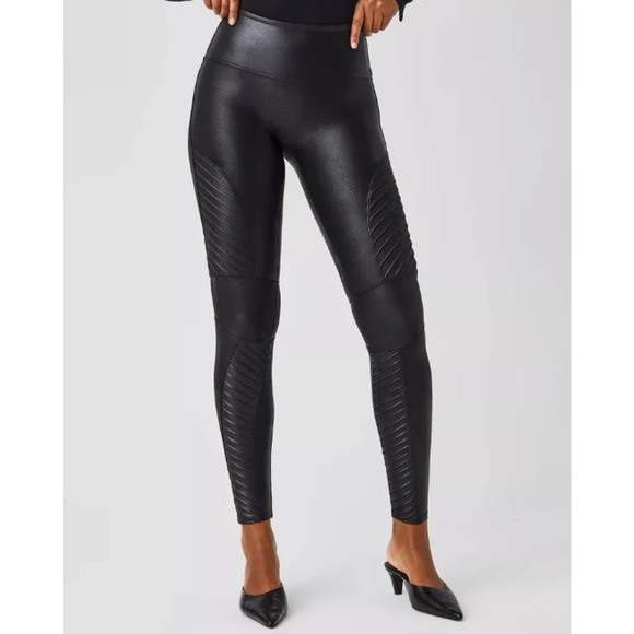 SPANX Faux Leather Moto Leggings Size Small - Picture 1 of 3